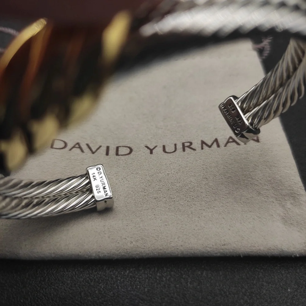 David Yurman Two-Tone Twisted Cable Cuff in Silver and Gold